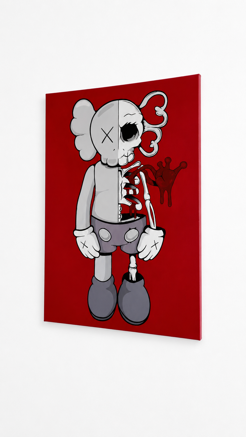 Original Red Kaws x Skelly Large Handmade Acrylic Painting