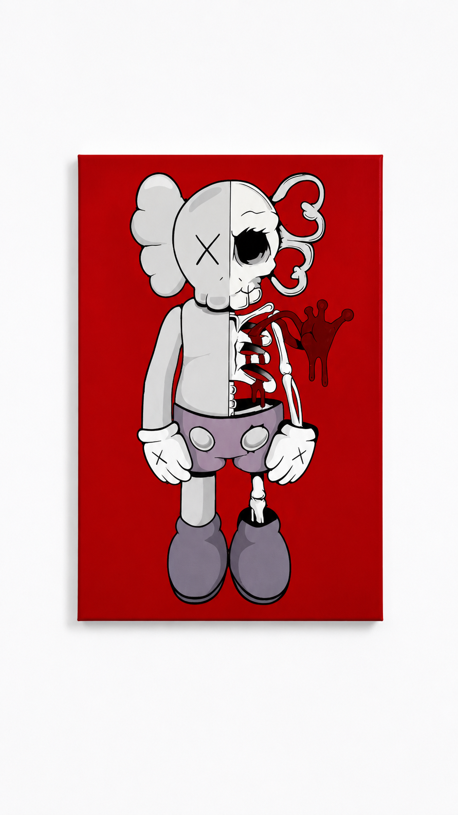 Original Red Kaws x Skelly Large Handmade Acrylic Painting