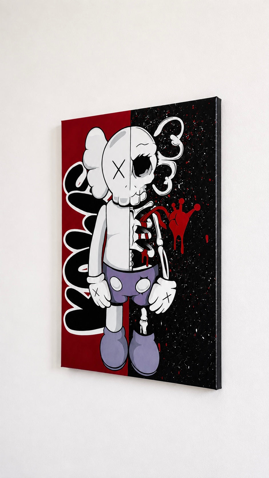 Original Red Kaws x Skelly Large Handmade Acrylic Painting