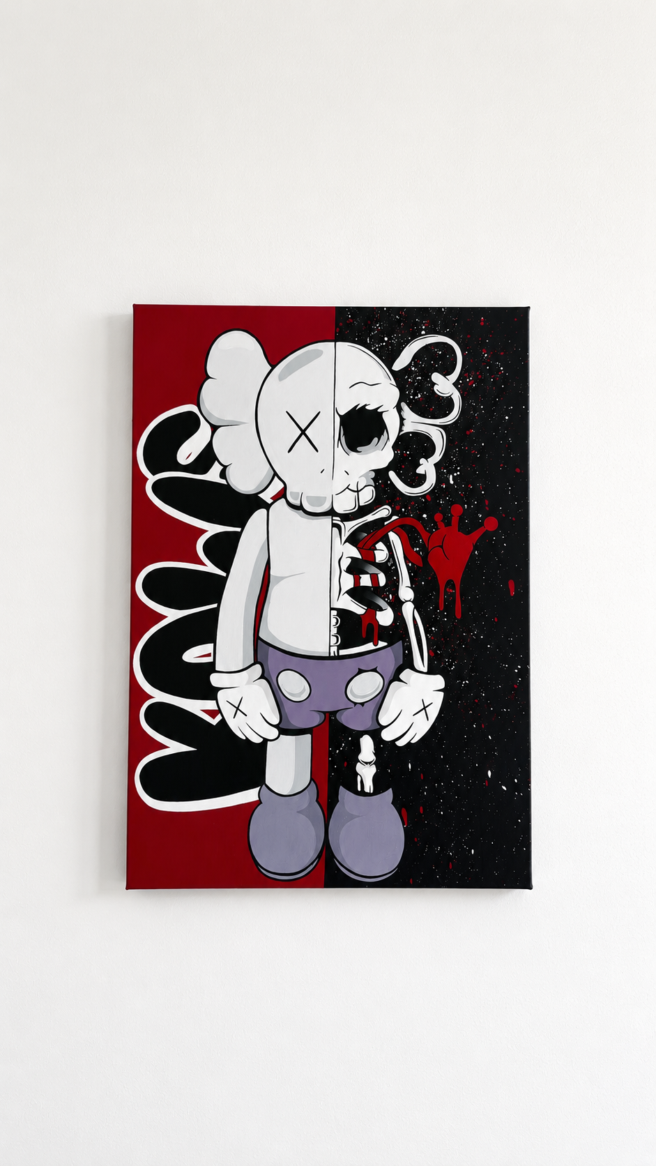 Original Red Kaws x Skelly Large Handmade Acrylic Painting